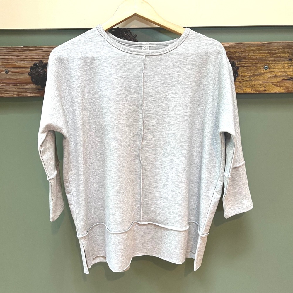 Spanx AirEssentials Crew Neck Tunic Light Grey Heather 3/4 Sleeve XS‎
